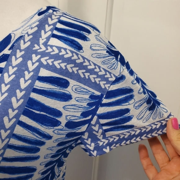 Loft Blue & White Linen Blend Knit Tee Size Small, Lightweight, Casual - Picture 3 of 9